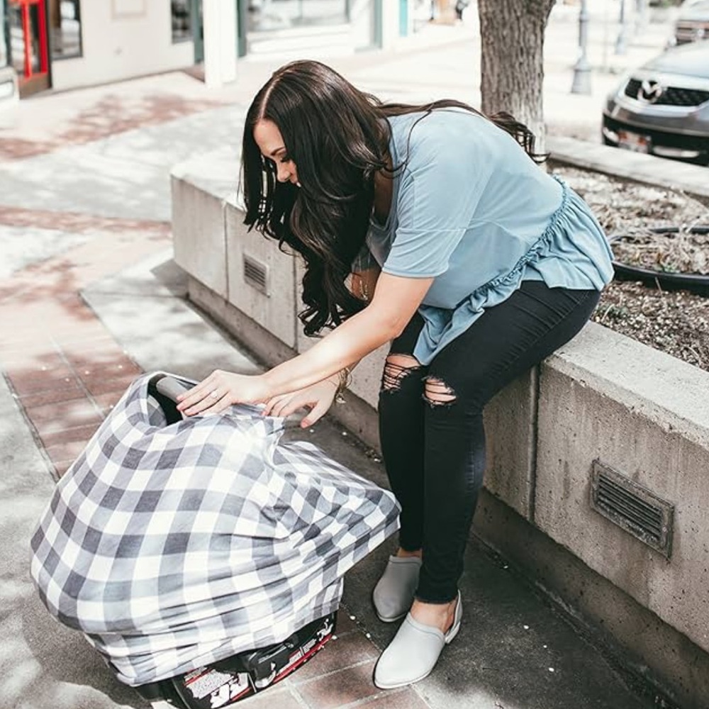 Copper Pearl Multi-Use Cover: Car Seat/Stroller- Easy Access for Moms- Plaid